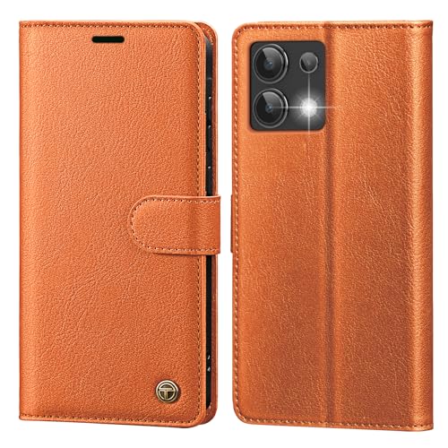 Étui rabat Redmi Note 13 4G cuir orange idéal pour voyager léger