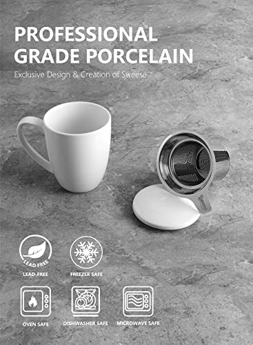 Sweese 15 Oz Porcelain Tea Mug With Infuser And Lid, Loose Leaf Tea Cup, Gifts For Tea Lover, White - 201.101 #TOP5