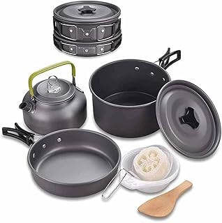 YUTRD ZCJUX Camping Cookware Mess Kit, ustensiles de Cuisine en Plein air, Bouilloire de poêle à Cuisson en Aluminium antiadhésive pour la randonnée et Le Pique-Nique