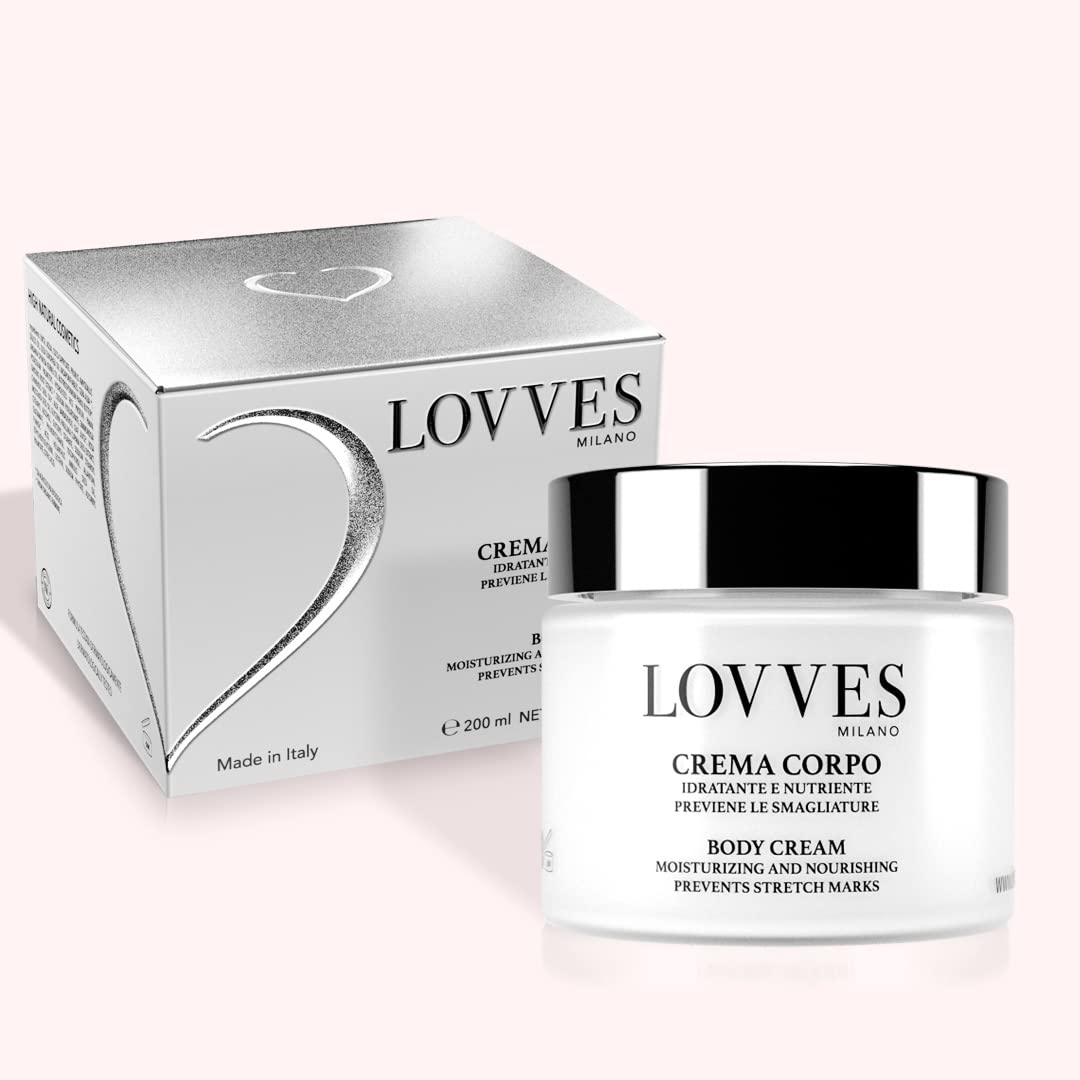 LOVVES Körpercreme, Hohe Naturkosmetik, nährende Feuchtigkeitscreme, beugt Dehnungsstreifen vor, strafft und revitalisiert die Haut, macht sie weich und seidig, Glasgefäß 200 ml