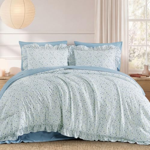 BLOOMHAVEN Full Size Comforter Sets-7 Pieces Floral Ruffle Bedding Set