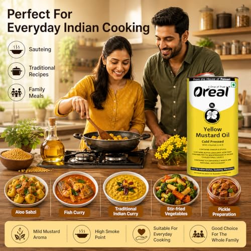 Image of Oreal Yellow mustard 5 Litres can, cold pressed unrefined mustard | Pili sarso cooking Oil (From the House of Pansari)