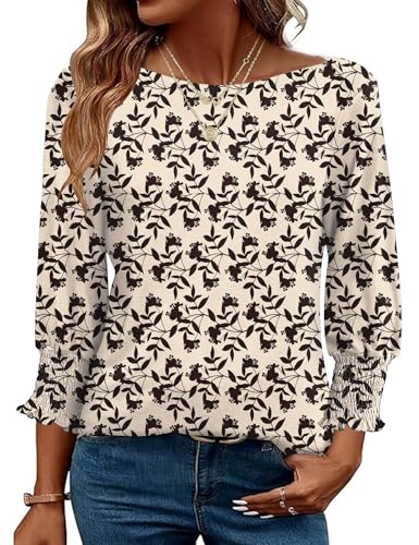 EFFAN Boho Kleid Damen 3/4 Ärmel Oberteile 2026 Sommer Lässig Boot-Ausschnitt Tops Elegant Tunika T-Shirt