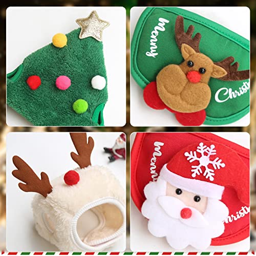 Haustier-Weihnachtskostüm, 4 Stück, Hunde- und Katzen-Weihnachtsoutfit, lustige Geweihe, Weihnachtsmützen, verstellbarer Umhang, Weihnachtsmann-Speicheltücher für Hündchen, Katzen, Anziehsachen