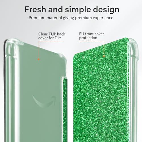 Image of CoBak Case for 6 inch Kindle 11th Gen (2024 and 2022 Release) - Ultra Slim Transparent Clear TPU Back Shell Protective Cover with Auto Wake /Sleep for Kindle 11th Generation 2024 Release, Glitter DGreen
