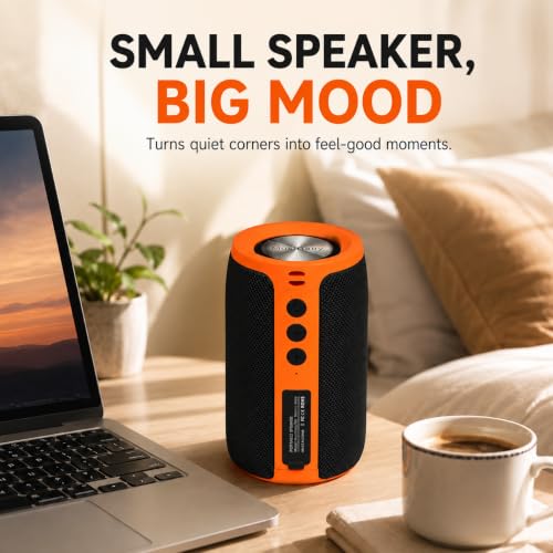 Image of Musibaby M68 Bluetooth Speaker, 12W, IPX5, 24H Playtime, OrangeBlack | Portable, small and compact with USB playback, AUX input, FM radio, TF card playback, up to 24H and dual pairing.