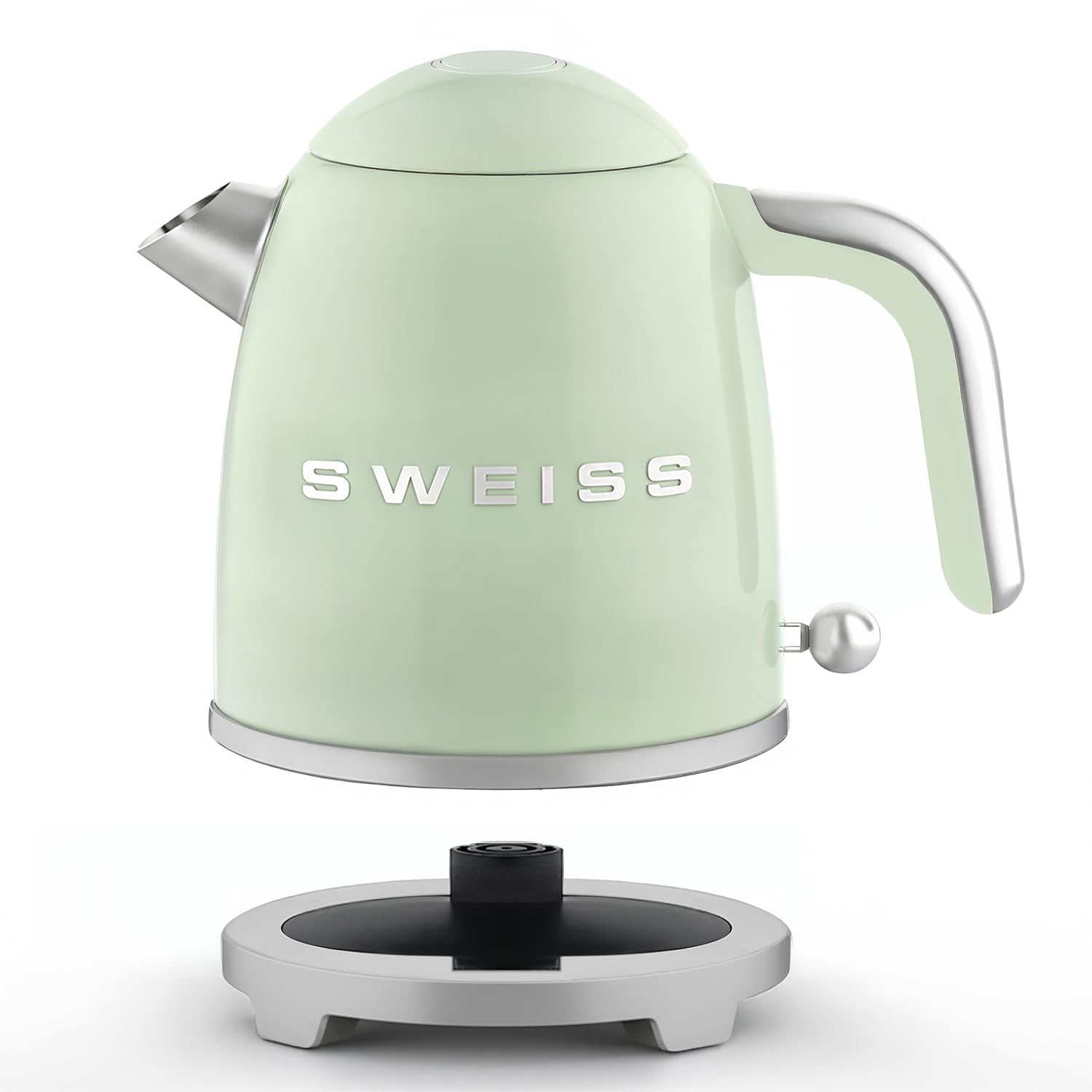 SWEISS - Hervidor eléctrico vintage KTS7, 1 L, acero inoxidable, compacto, 1200 W, practico, ebullición rápida, nivel de agua visible y graduado, apagado automático, base giratoria 360°, verde