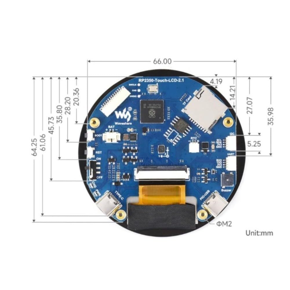 Scheda del microcontroller RP2350 con display circolare da 2,1 "di