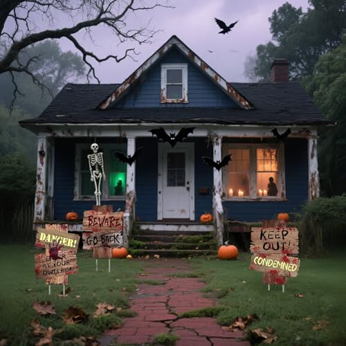 ROEOWENE 3PCS Warnschilder Halloween Deko Outdoor Grabstein Halloween Schild Horror Deko Garten Draußen Gruselige Helloween Gartendeko Erschrecken Halloween-Dekoration für Vorgarten,Rasen,Friedhof