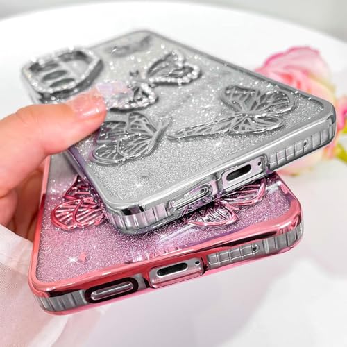 Image of Elzzi Electroplated Butterfly Phone Cover for Samsung S26 Plus Case, Showcasing Pearlescent Diamond Soft TPU, Camera Protection, Shockproof, Dropresistant Stylish for Girls & Women (Grey)