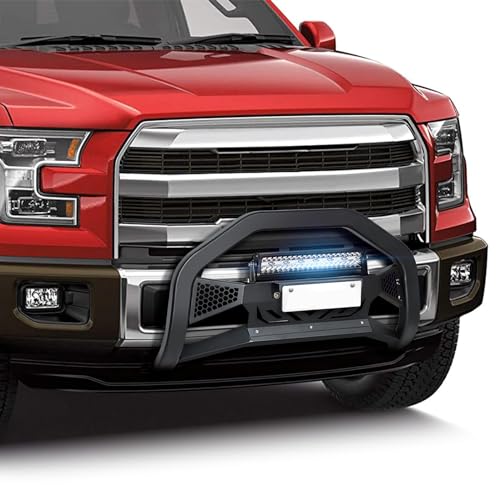 Image of YZONA Bull Bar with LED Light Bar & License Plate Frame Compatible with 2004-2024 Ford F150 F-150 & 2003-2017 Ford Expedition & 2003-2014 Lincoln Navigator, Front Brush Guard, Grill Guard, Bumper Push