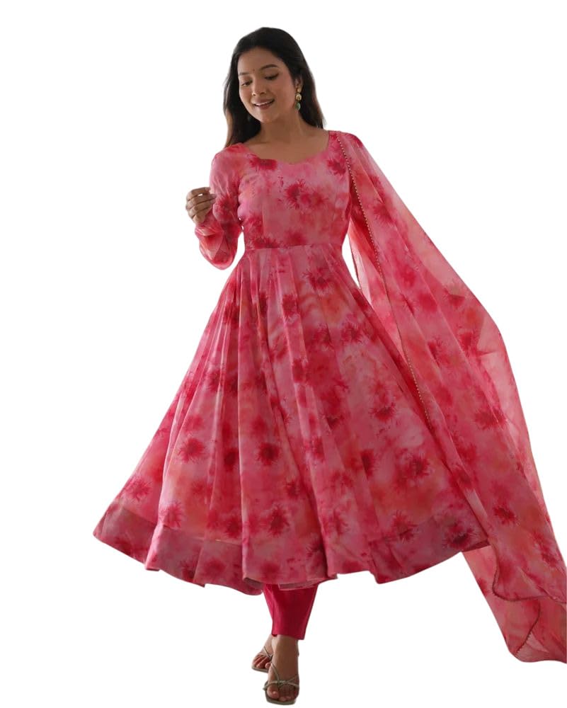 Sweetheart Neck Printed Georgette Anarkali Gown for Women-image-8
