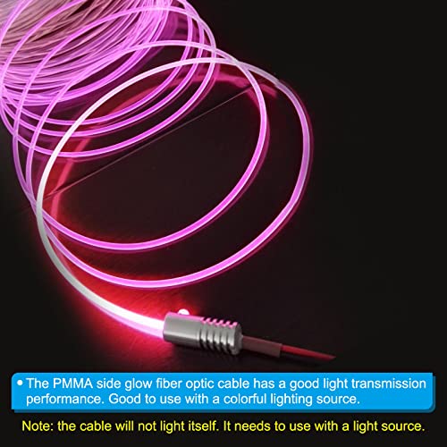 Image of PATIKIL 3mm 3.0m PMMA Side Glow Fiber Optic Cable Kit, with LED Aluminum Illuminator 12V 1.5W Guide Light Source Decoration for Home DIY Lighting, Pink