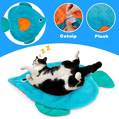 Image of AWOOF Cat Mat, Cute Soft Catnip Mat, Cat Activity Mat Machine Washable Cat Play Mat for Small Medium Large Cats with 8 Pockets, Crinkle Paper Self-Warming Kitty Snuggle Mat Interactive Catnip Toys
