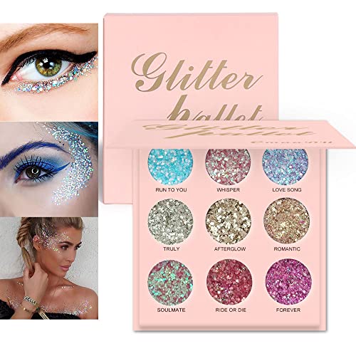 AMY'S DIARY Glitter Eyeshadow Palette,9 Colors Diamond Shimmer High Pigmented Glitter Pallete Eyeshadow Makeup Colorful Lasting Waterproof Makeup Eyeshadow Palette
