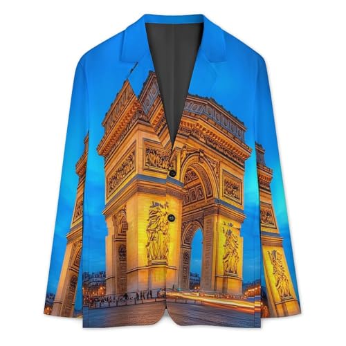 Arc De Triomphe Paris Night Men's Slim Suit Long-Sleeve Prom Tuxedo Classic Two Button Business Jacket3