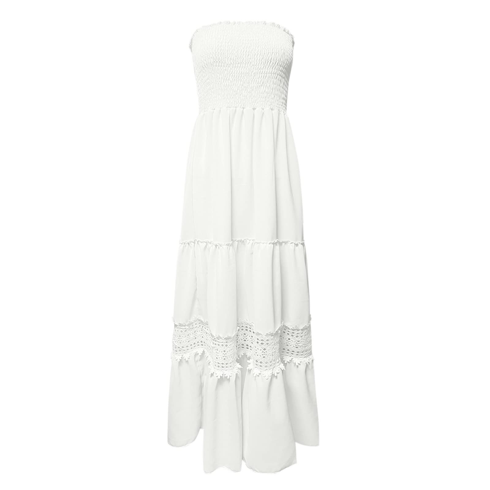 Vestito da Sposa Donna, Senza Spalline, con Bordo in Pizzo, Design A Schiena Scoperta, Svasato, Lungo Maxi Abito da Spiaggia, Abbigliamento Primavera, Sexy, Curvy, da Cerimonia