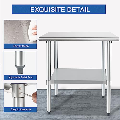 Image of HARDURA Stainless Steel Table 24X36 Inches with Undershelf and Galvanized Legs NSF Heavy Duty Commercial Prep Work Table for Restaurant Kitchen Home and Hotel