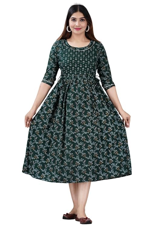 Image of Maternity Feeding Anarkali Kurti Dress for Women | Cotton Nursing Kurta with Both Side Zippers | Pregnancy & Nursing Wear | Comfortable Ethnic