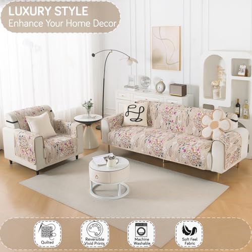 Image of HOKIPO AB Dual Design Quilted Sofa Cover 4 Seater, 3+1 Sofa Cover Set, Easy Drape Series, Garden Classic (IN-1101 + IN-1099-ED9)