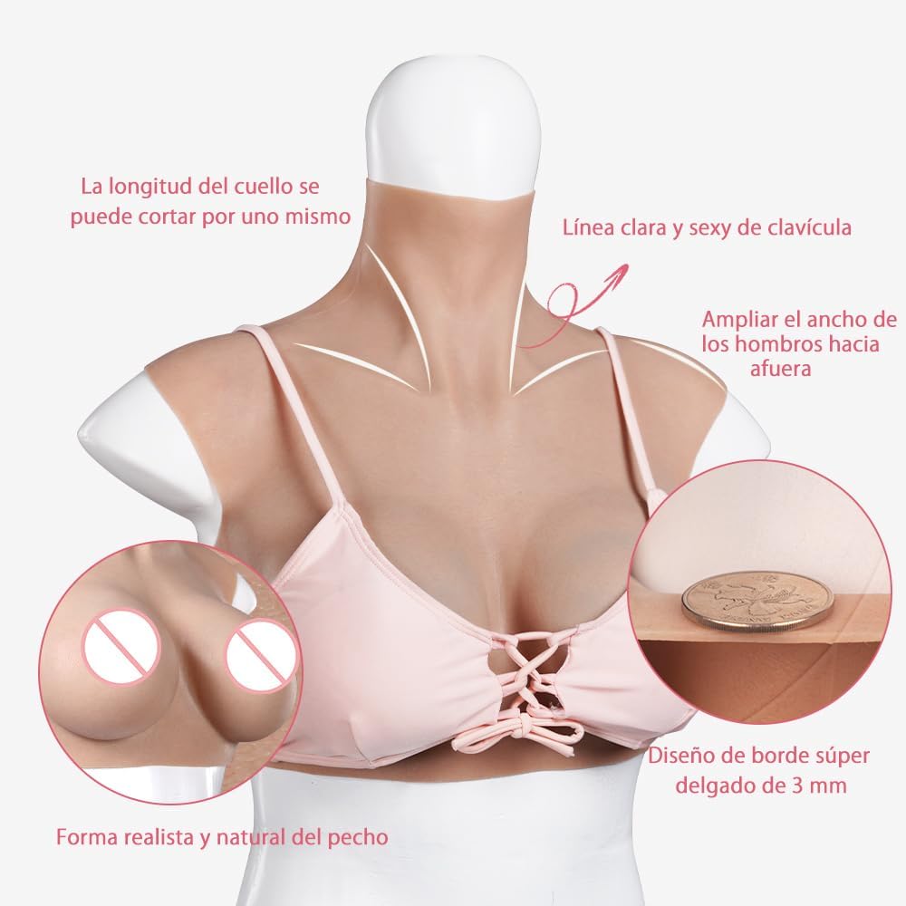 CYOMI Pechos de Silicona Pecho de Formas Travestis Tetasde Silicona Realistas Cuello Redondo con Espalda Hueca Aplicable a Crossdresser Drag Queen Cosplay Mastectomía C-G Copas