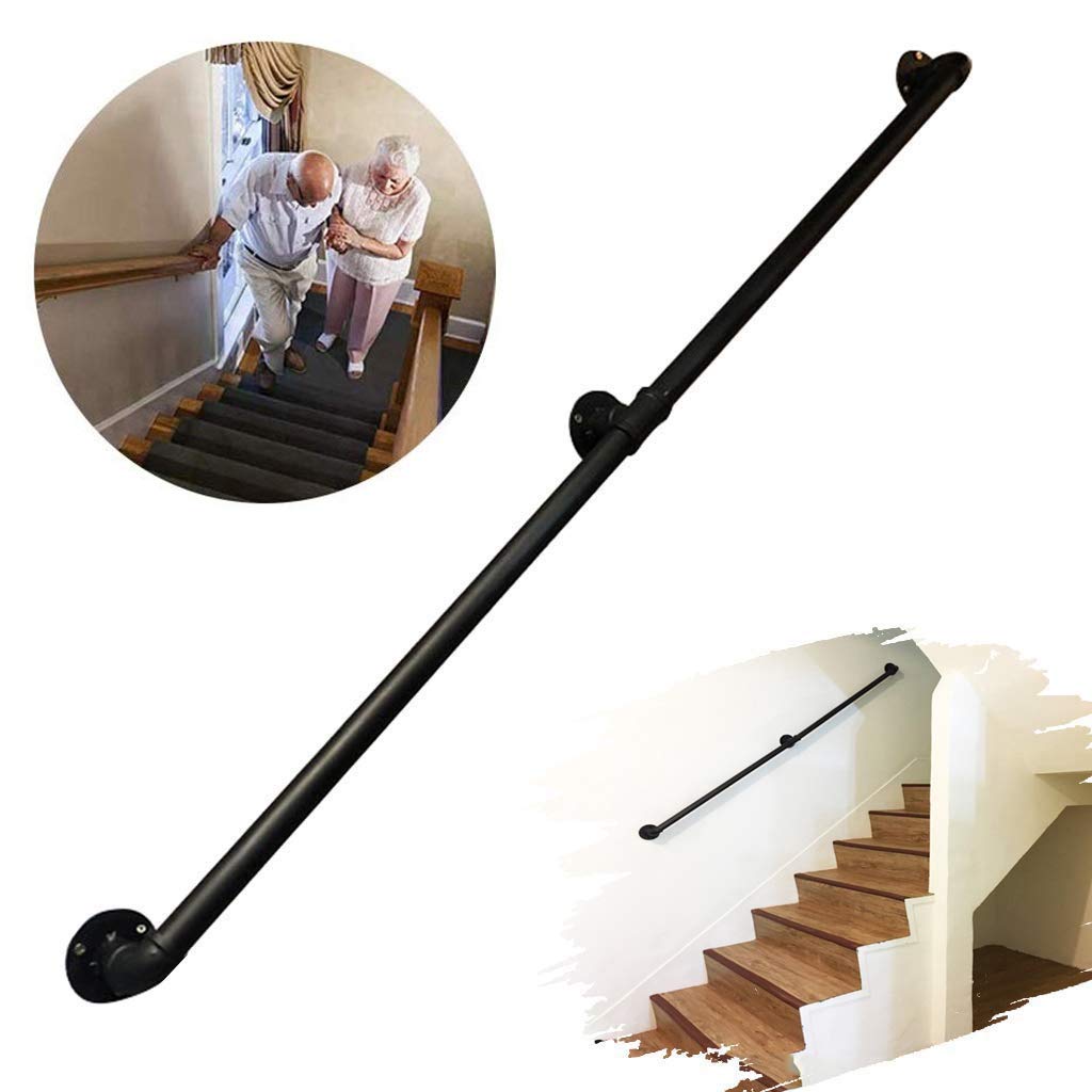 KHLMSRXJ Stair banister handrail Handrail for Stairs, Industrial Style Black Pipe Stair Handrail, Home Wrought Iron Decking Railings Against The Wall Villa Loft Elderly Handrails Corridor S