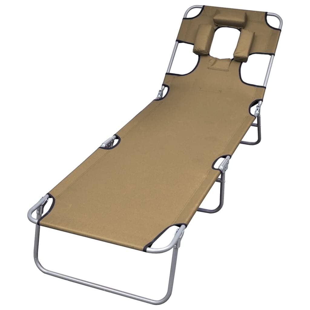 Terassenmöbel Strandliege Stuhl Outdoor Campingliege Sonnenliege Klappbar Kopfkissen Verstellbare Rückenlehne Taupe für Patio Strand Terrasse Pool