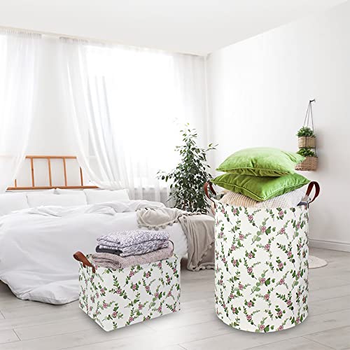 Image of NTAOHAMPER Large Round Canvas Linen Laundry Hamper,Waterproof Storage Bin for Books /Clothes, Laundry Basket, Gift Basket(Eucalyptus leaves)