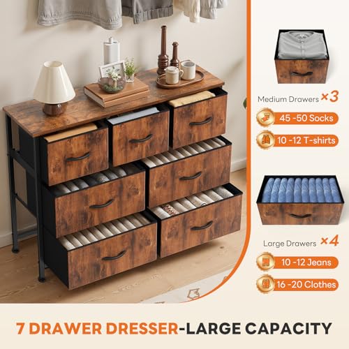 image for Sweetcrispy 7 Drawer Dresser with Fabric Bins Fabric Storage Tower Org