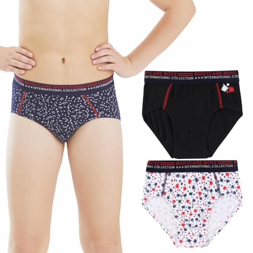 Image of BODYCARE Boy's Cotton Briefs Pack of 2 | Solid Kids Underwear | Soft Breathable Fabric | Stretchable Waistband | Comfortable Innerwear (Color & Print May Vary)