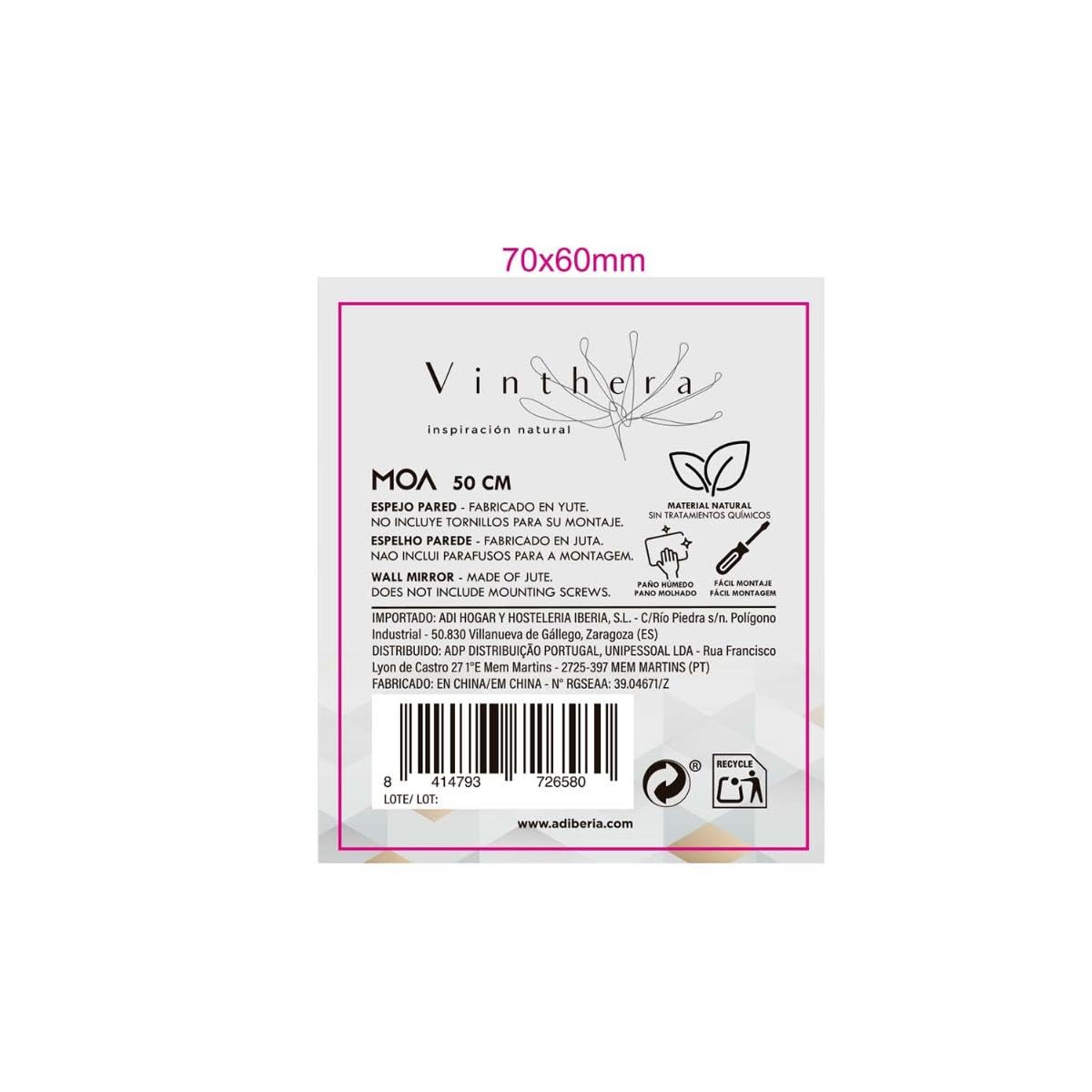 VINTHERA Moa Miroir en Jute 50 cm