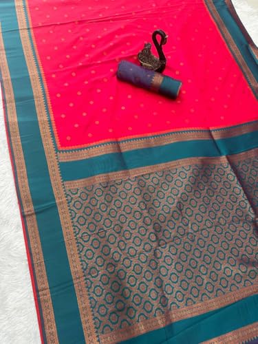 Image of Dharmavaram Pattu Paithani Saree Pure Silk Zari Weaving Floral Border Rich Pallu With Blouse Piece