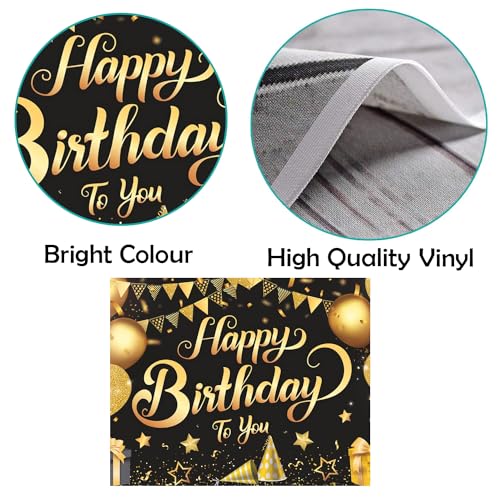 Image of Party Propz Birthday Backdrop for Decoration - Pack of 1, Size 5x4 Ft Happy Birthday Backdrop for Decoration, Black and Golden Bray Decorations Kit