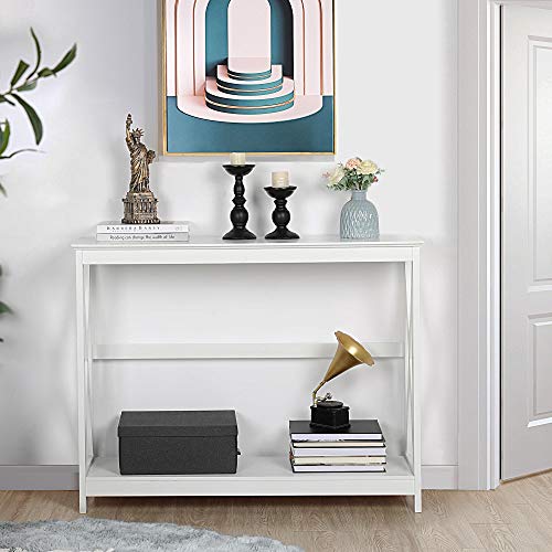 Muebles entrada recibidor estrecho Yaheetech mesa consola auxiliar blanca de pasillo 101,5 cm 3