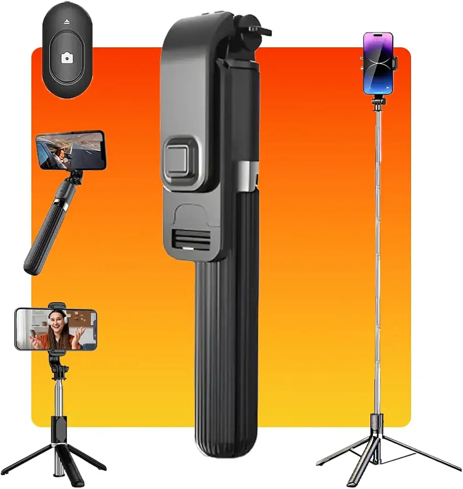 Tripé Bastão de Selfie 3 em 1 – Compacto e Extensível até 1,70 m de Altura, Controle Bluetooth, Rotação 360° – Para Gravações, Reels, TikTok, YouTube, iPhone e Android