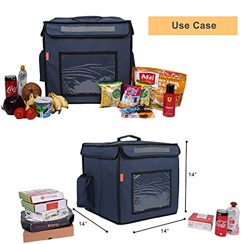 Image of Polyester Maxim Insulated Water Stain Repellent Modern Food Pizza Courier Delivery Bag 45 Litres 14X14X14 Inches (Large, Navy Blue)