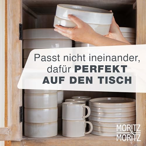 Moritz & Moritz CASTELLO 20-teiliges Geschirrset 4 Personen Beige - Teller Set aus Steinzeug - Geschirr Set Beige aus je 4 Dinnerteller, 4 Dessertteller, 4 Suppenteller, 4 Schüsseln und 4 Tassen