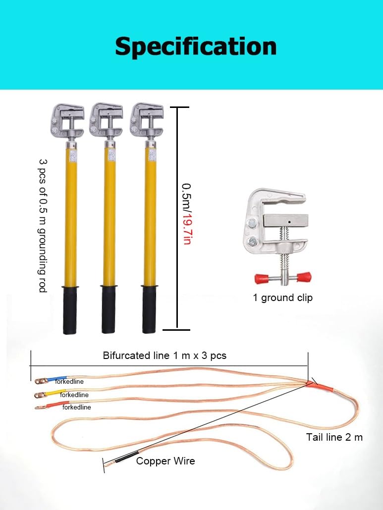 Puesta a tierra de alta tensión, 0.5/1M Alto Voltaje 10 KV con Mango Antideslizante, 25 Alambre de Cobre Blando Transparente Cuadrado for Subestaciones(Yellow,0.5m)