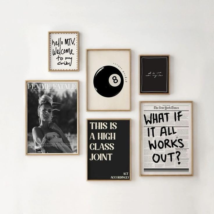 Image of 6 Piece Vintage Aesthetic Poster Set | 300 GSM Multi-Sized Wall Posters with Adhesive Tape | Music, Retro & Typography Art Prints for Bedroom, Room Decor, Home Decor, Living Room & Wall Art