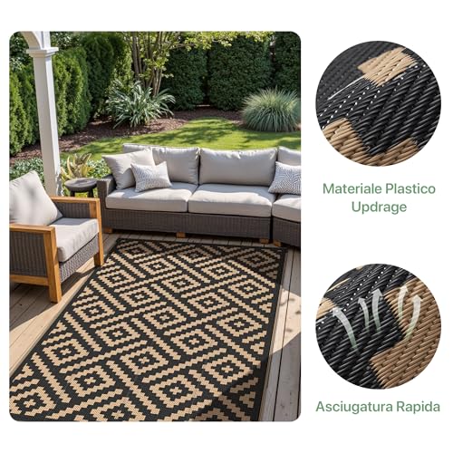 Miniatura 5 de GENIMO Alfombra Exterior Terraza,Impermeable Reversible Plástico, Alfombra Barbacoa Exterior para Jardín, Picnic, Balcón, Rombo Marrón Negro, 150 x 240 cm | Alfombra moderna reciclada resistente a los rayos UV para jardín, camping, patio, pícnic, patio trasero y balcón