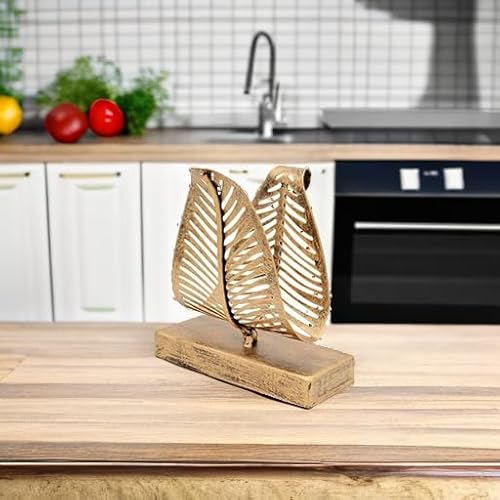 OwlGift Freestanding Modern Napkin Holder with Leaf Design, Tabletop Tissue Dispenser, Countertop Napkin Storage Organizer – Bronze - Thumbnail 5