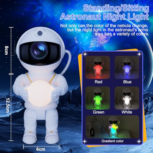 Astronaut Sternenhimmel Projektor, LED Sternenprojektor sitzen/stehen, 8 Nebelmodi, 5 Helligkeit & Geschwindigkeit, 2 Sternenmodi & Timing… – Ansicht 4