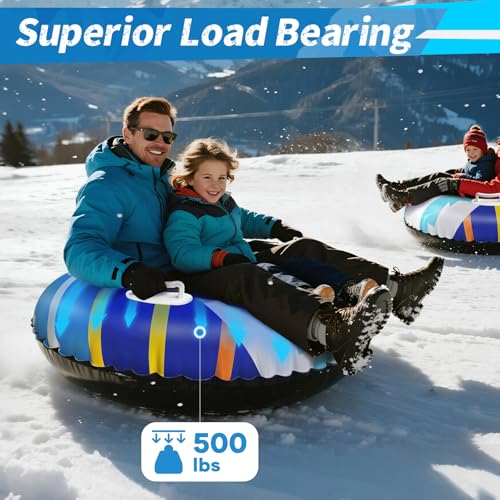 image for NIBBaNACAL Snow Tube, 47 Inch PVC Inflatable Snow Sled for Kids and Ad