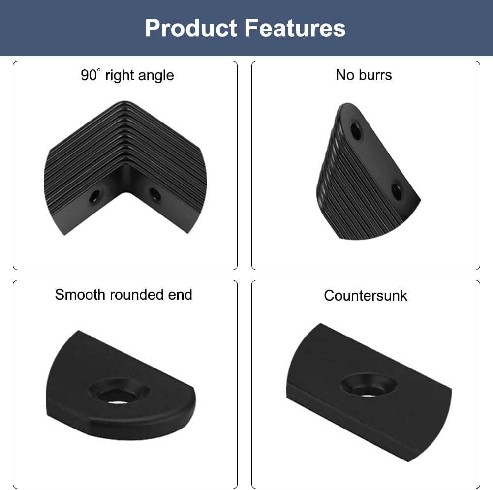 6 Pcs Black L Bracket Corner Braces Stainless Steel 65x65mm Heavy Duty Shelf Bracket for Wood, Shelves, 90 Degree Support Joint Right Angle Brackets