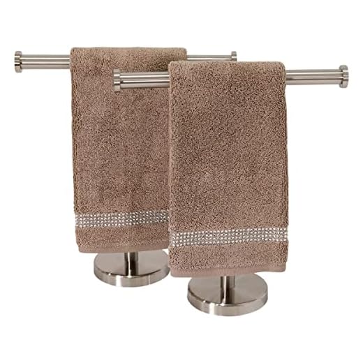Stripe Fingertip Towel, Durable, Sparkling Rhinestones on Cotton Terry Cloth, for Stylish Home Bath Décor, Taupe, 13", Set of 2