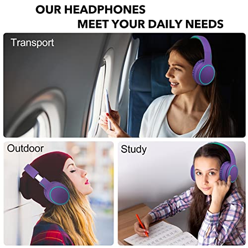 Image of B10 Wireless Headphones On-Ear, Lightweight Folding Deep Bass Bluetooth Headset with Mic, 50H Playtime, Volume Control, Bluetooth 5.3 Headphones for iPad /Travel /Tablet /PC (Purple)