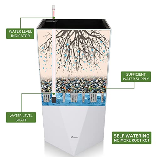 Dexceder 20 Inches Tall Self Watering Planter Diamond High Gloss Indoor Outdoor, Thickened Rhombus Large Floor Standing Flower Plant Pot With Water Level Indicator (White) #TOP1