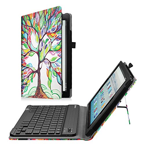 Fintie Keyboard Case for Amazon Fire HD 10 (7th and 9th Generations, 2017 and 2019 Releases) - Folio PU Leather Stand Cover with Removable Wireless Bluetooth Keyboard, Love Tree