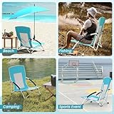 COSTWAY Beach Umbrella Chair for Adults, Foldable Low Seat Camping Chair with Adjustable Parasol, Universal Umbrella Clamp and Armrest, Portable Outdoor Backpack Chairs (2, Blue) - Image 8
