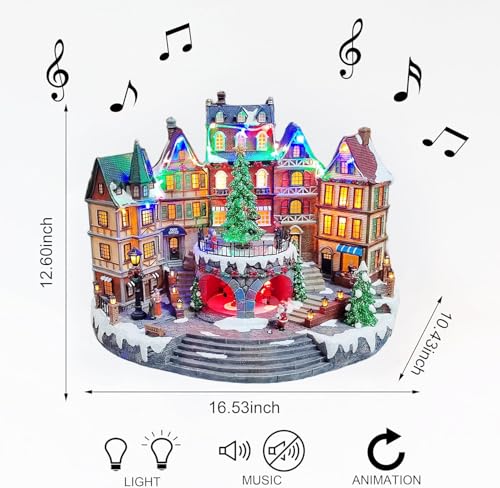 MOMENTS IN TIME Animated City Hall Town Center 12.6” Lighted Christmas Village Building with Rotating Tree, LED Lights, Music & Adapter Hand-Painted Polyresin Holiday Display Holiday Scene - Image 5